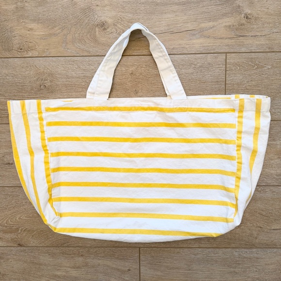 Loft "Meet Me In Capri" Bag Yellow and White striped cotton canvas Tote Bag - Picture 7 of 8